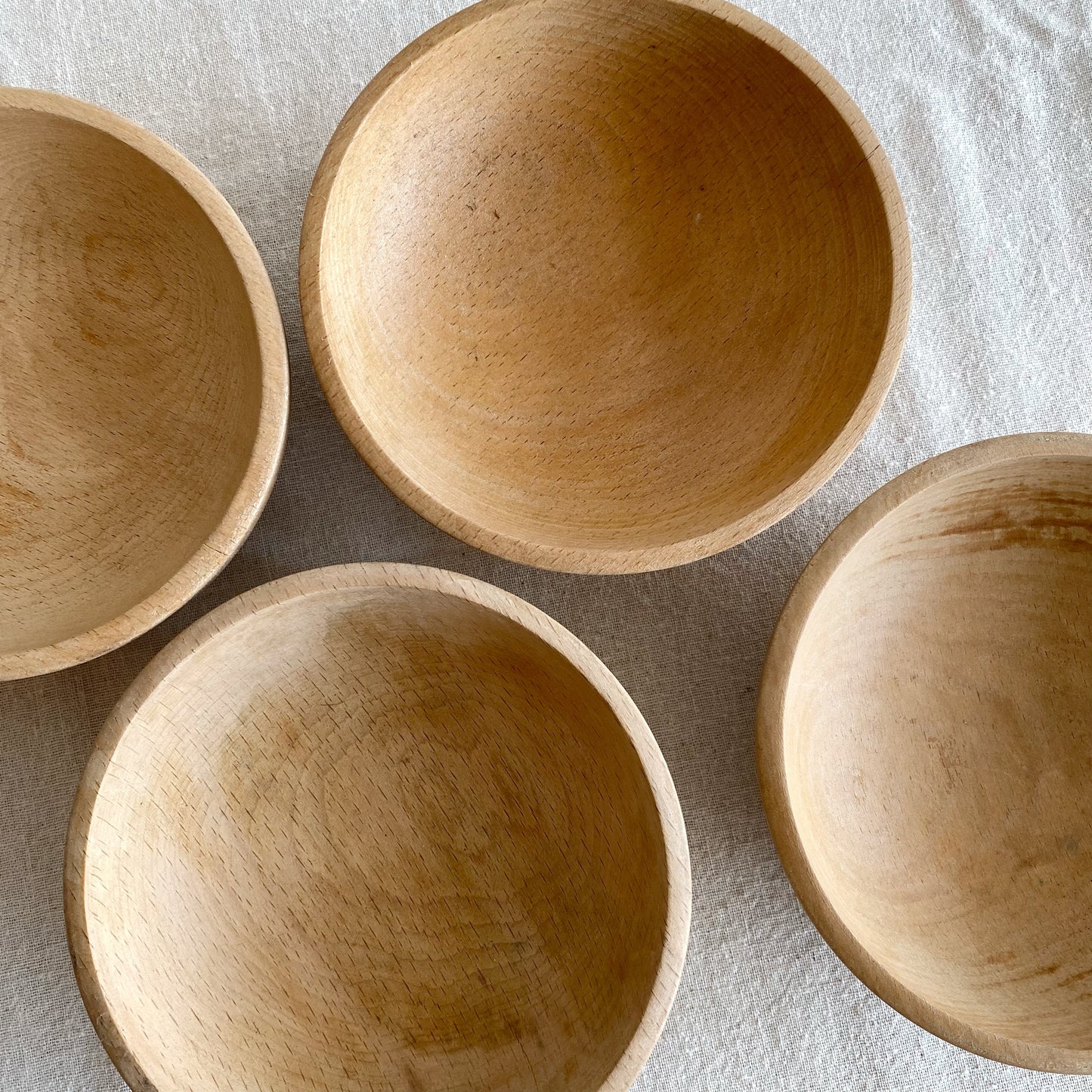 Set of 4 Vintage Turned Wood Bowls, Japan