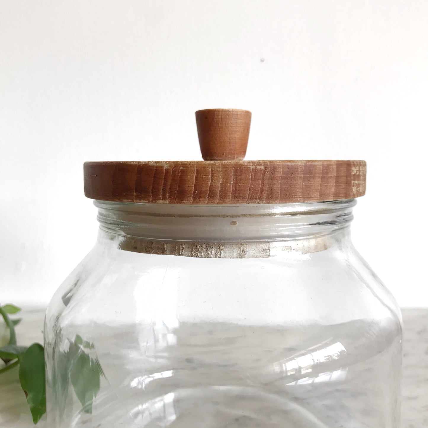 Large Vintage Glass Container w Wood Lid