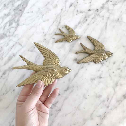 Set of Vintage Brass Sparrows / Wall Decor