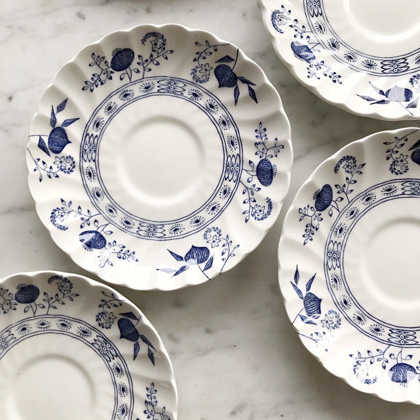 Set of 6 Vintage Ironstone "Blue Nordic" Saucers, England