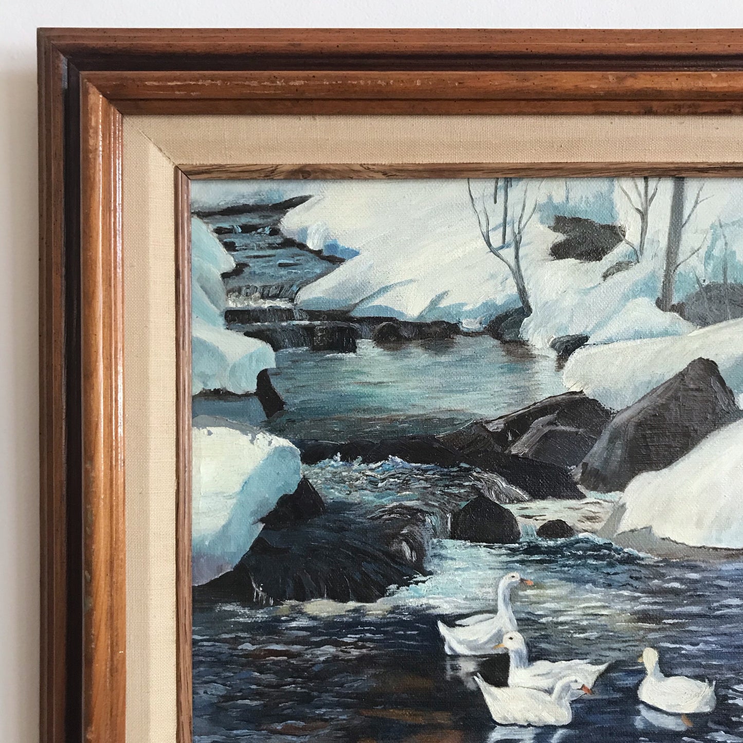 Vintage Original Painting, Winter Ducks