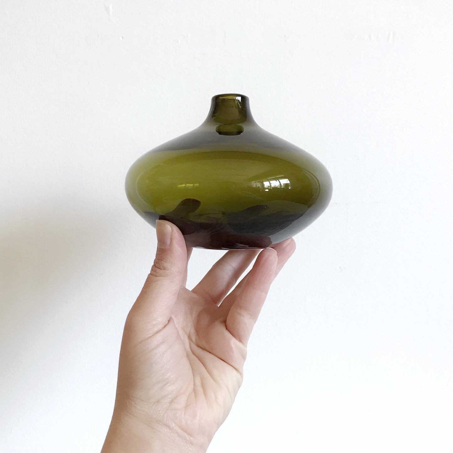 Vintage Green Glass Orb Vase