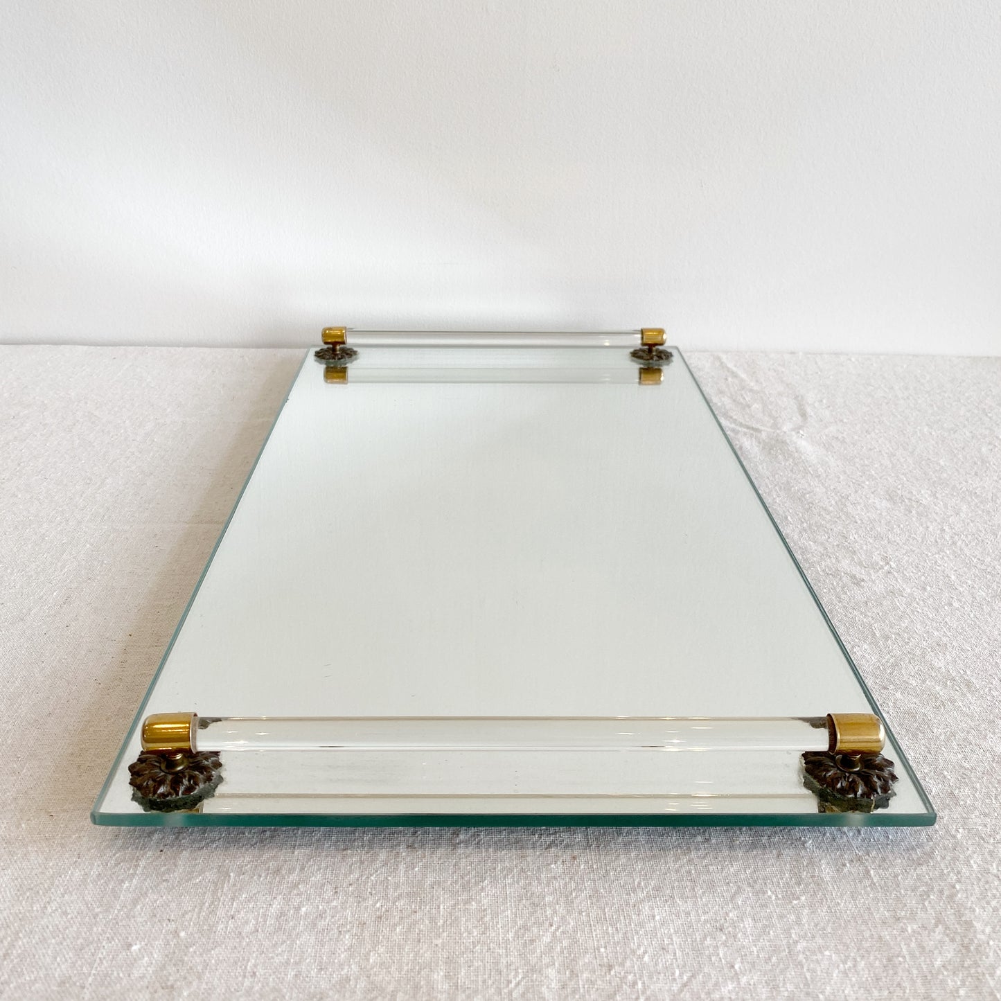 Vintage Mirror Dresser Tray with Glass Handles