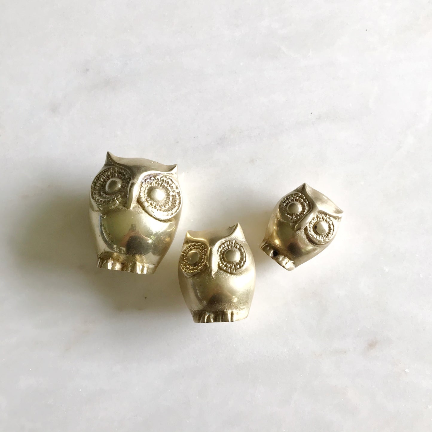 Vintage Brass Owl Family Trio