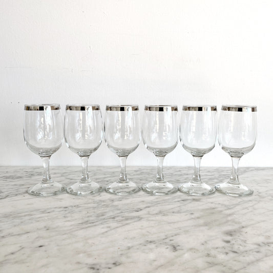 Silver Rimmed Wine Glasses, Set of 6