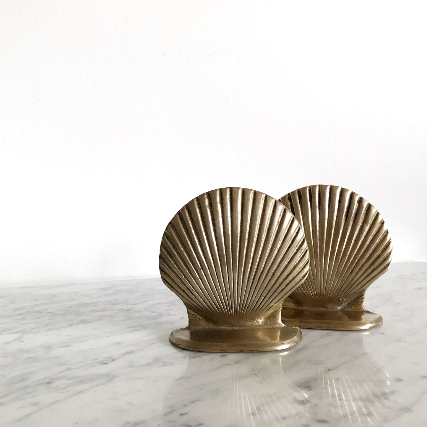 Pair of Vintage Brass Seashell Bookends