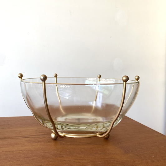 Vintage Glass Bowl With Brass Footed Holder