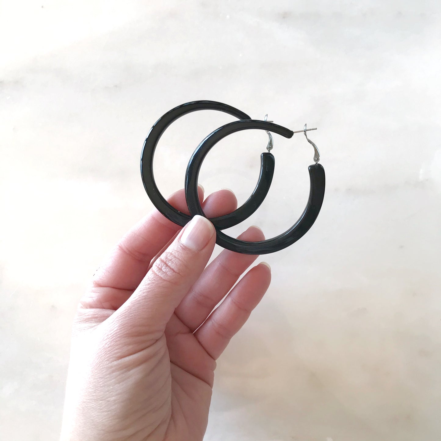 XL Black Acrylic Hoop Earrings