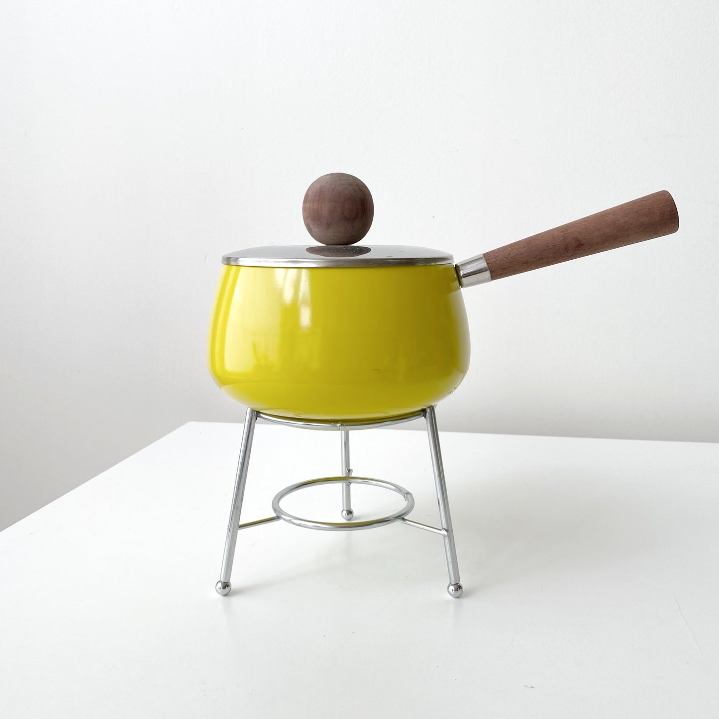 Vintage Yellow Enamel Fondue Saucepan