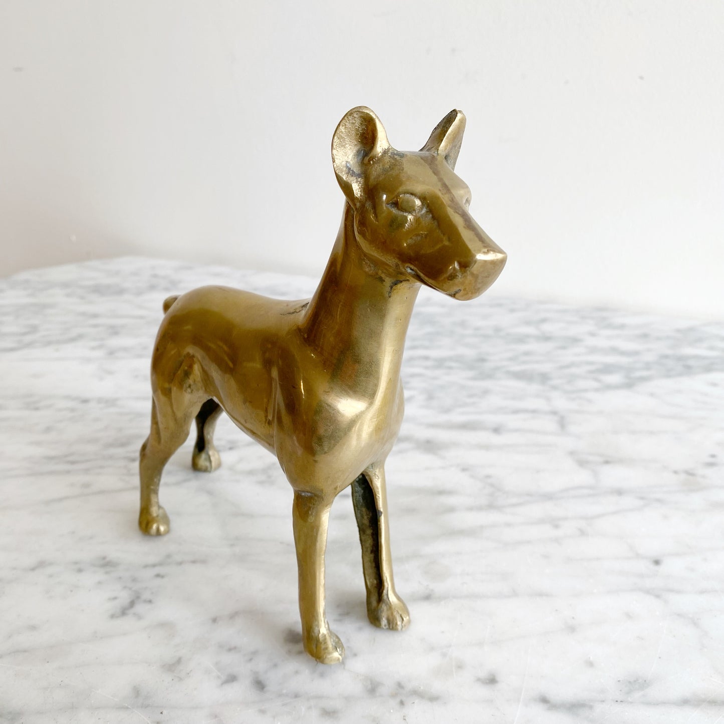 Large Vintage Brass Dog: Doberman Pinscher