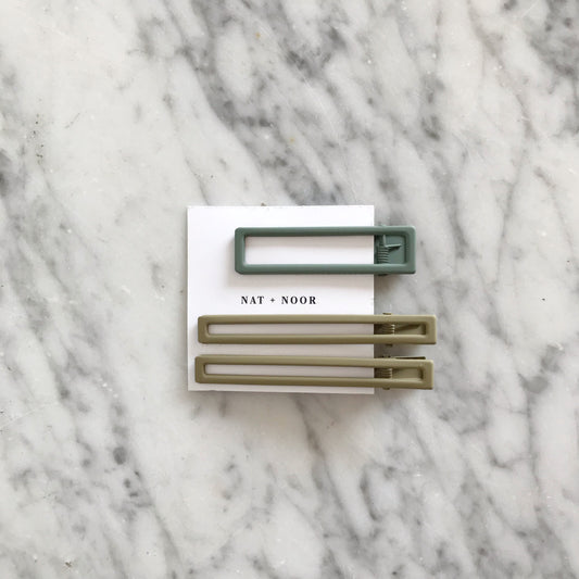 YARROW Hair Clip Set, Greens