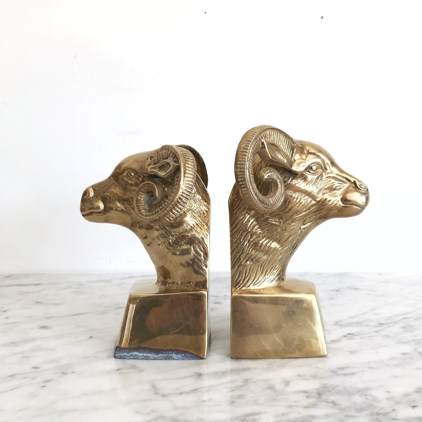 Pair of Vintage Brass Ram Head Bookends