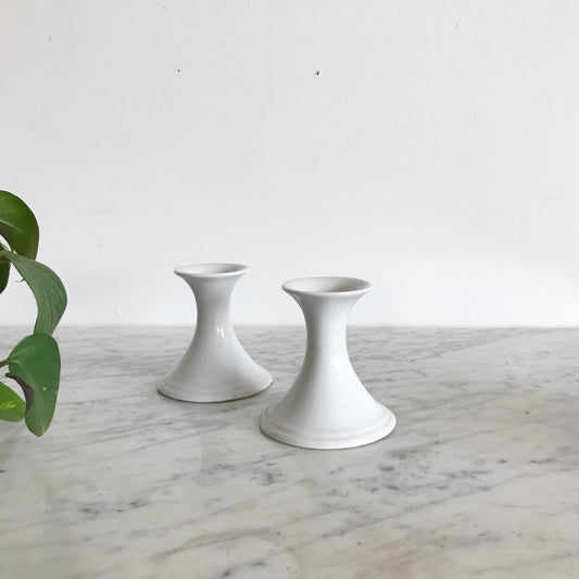 Pair of Simple Porcelain Candle Holders
