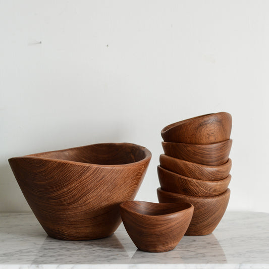 Vintage Angular Turned Wood 7-Piece Serving Set