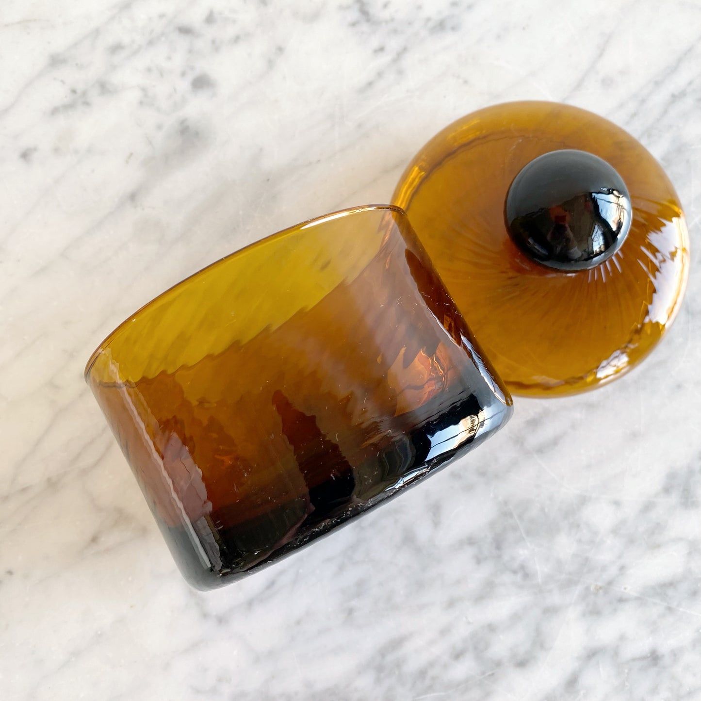 Vintage Italian Amber Glass Container with Lid