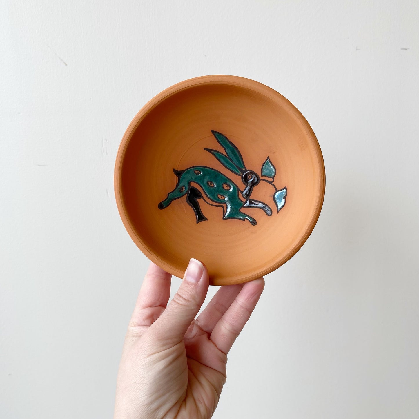 Vintage Terra Cotta Bowl With Rabbit