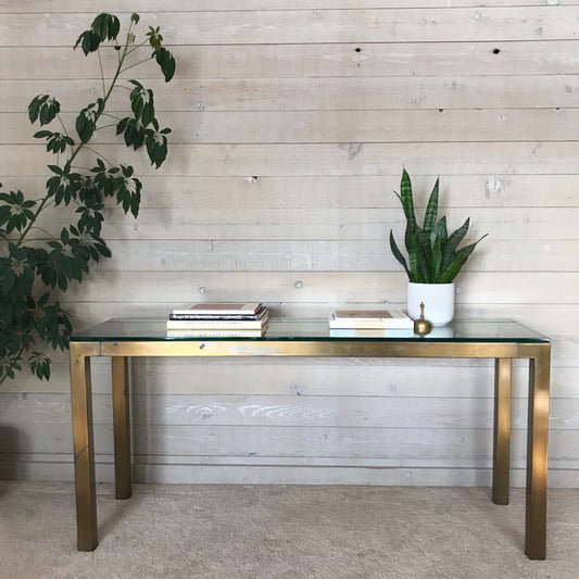Vintage Gold + Glass Parsons Console Table