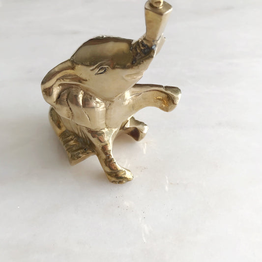 Vintage Brass Elephant with Umbrella