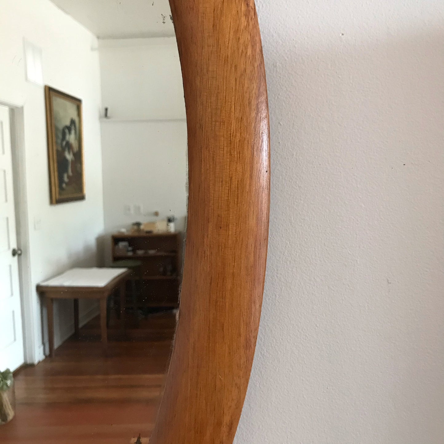Antique Oval Mirror with Wood Frame