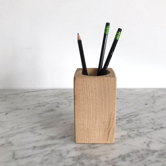 Vintage Danish Wood Block Pencil Cup