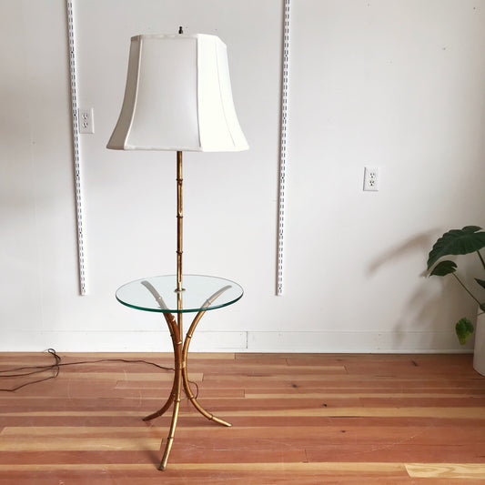 Vintage Hollywood Regency Gold Bamboo Floor Lamp