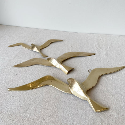 Trio of Brass Seagull Wall Hangings