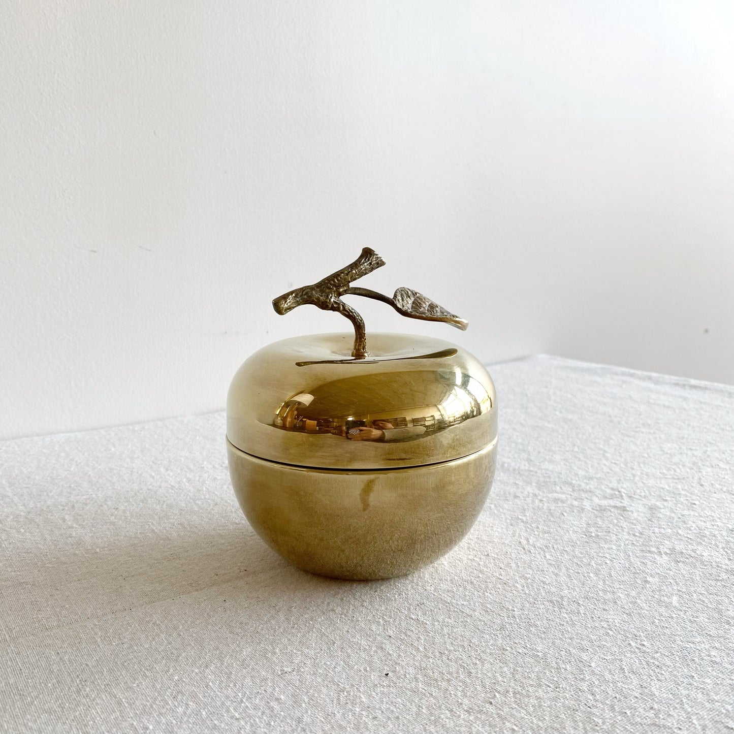 Large Vintage Brass Apple Container