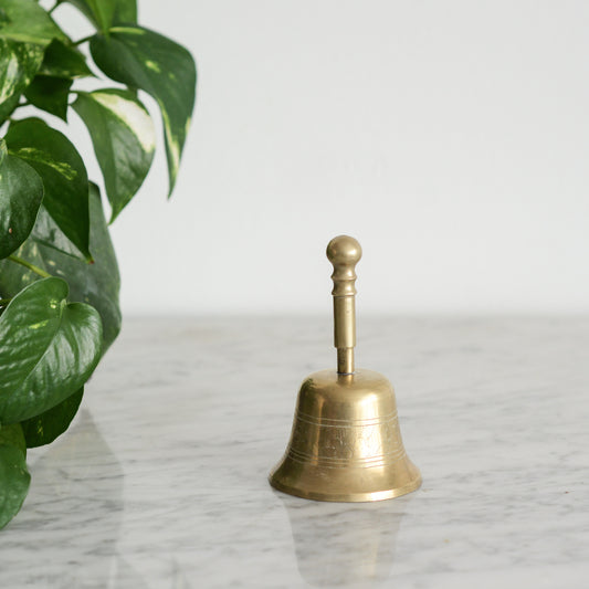 Vintage Etched Brass Bell with Handle