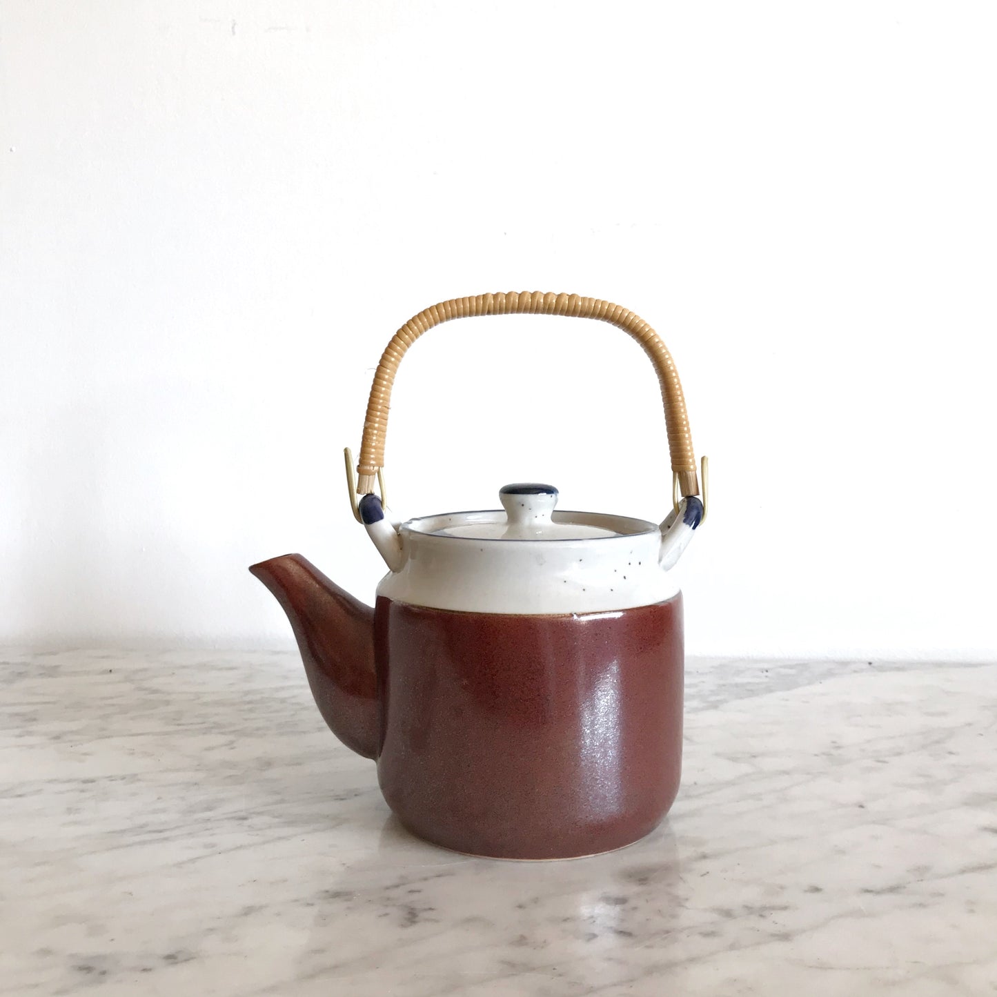 Vintage Ceramic Teapot with Wicker Handle