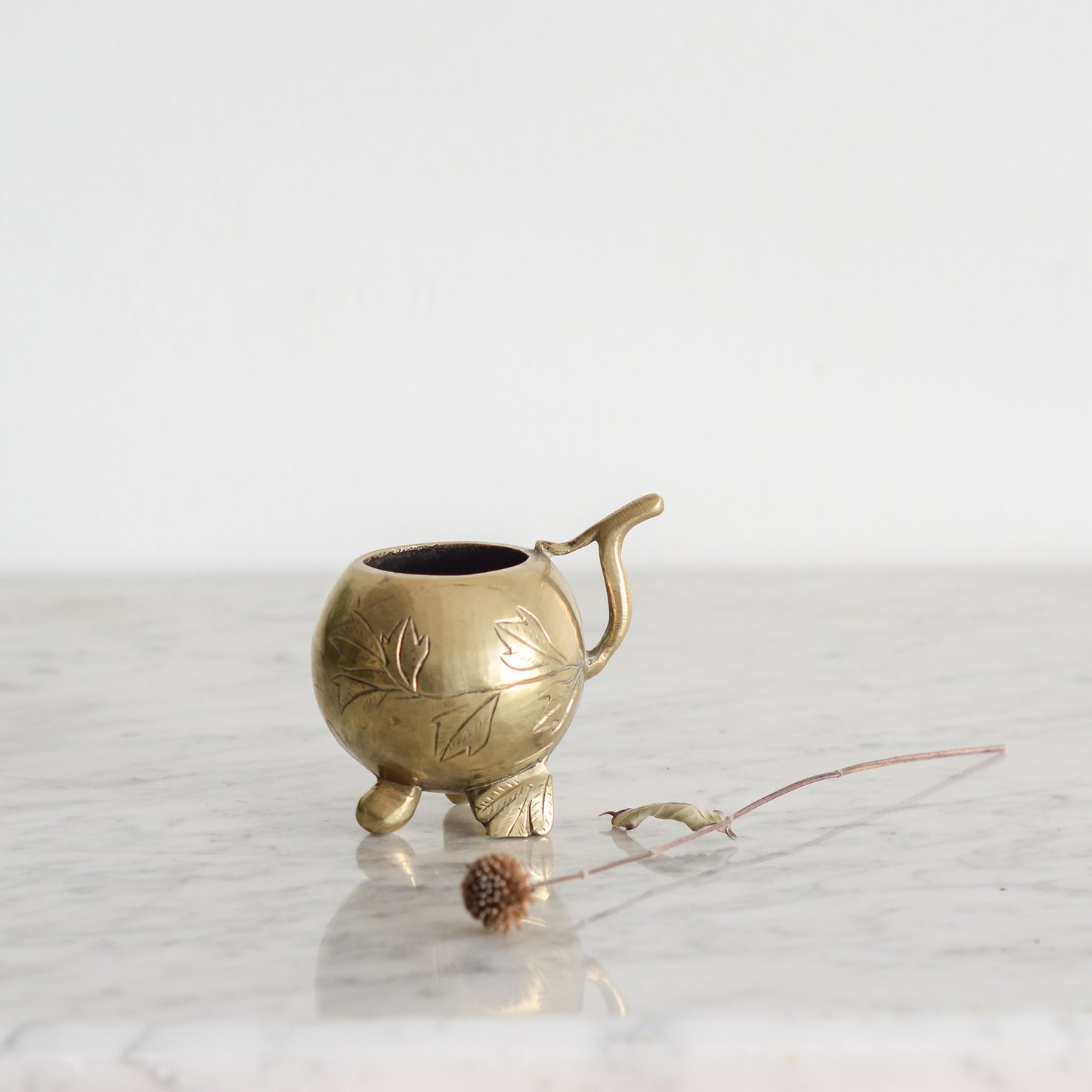 Vintage Solid Brass Footed Cup with Handle