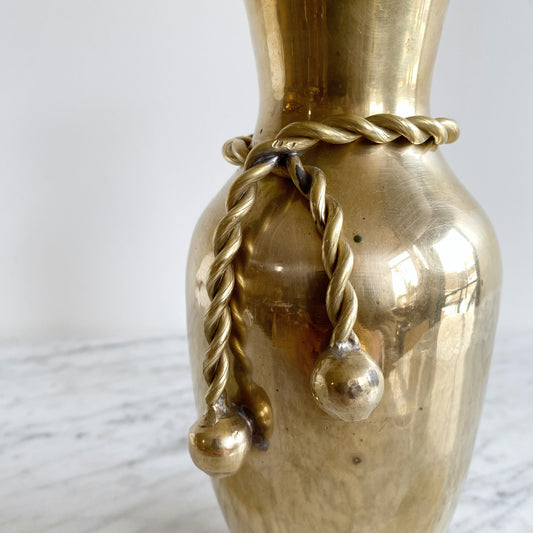 Vintage Solid Brass Vase with Tie, 9.5"