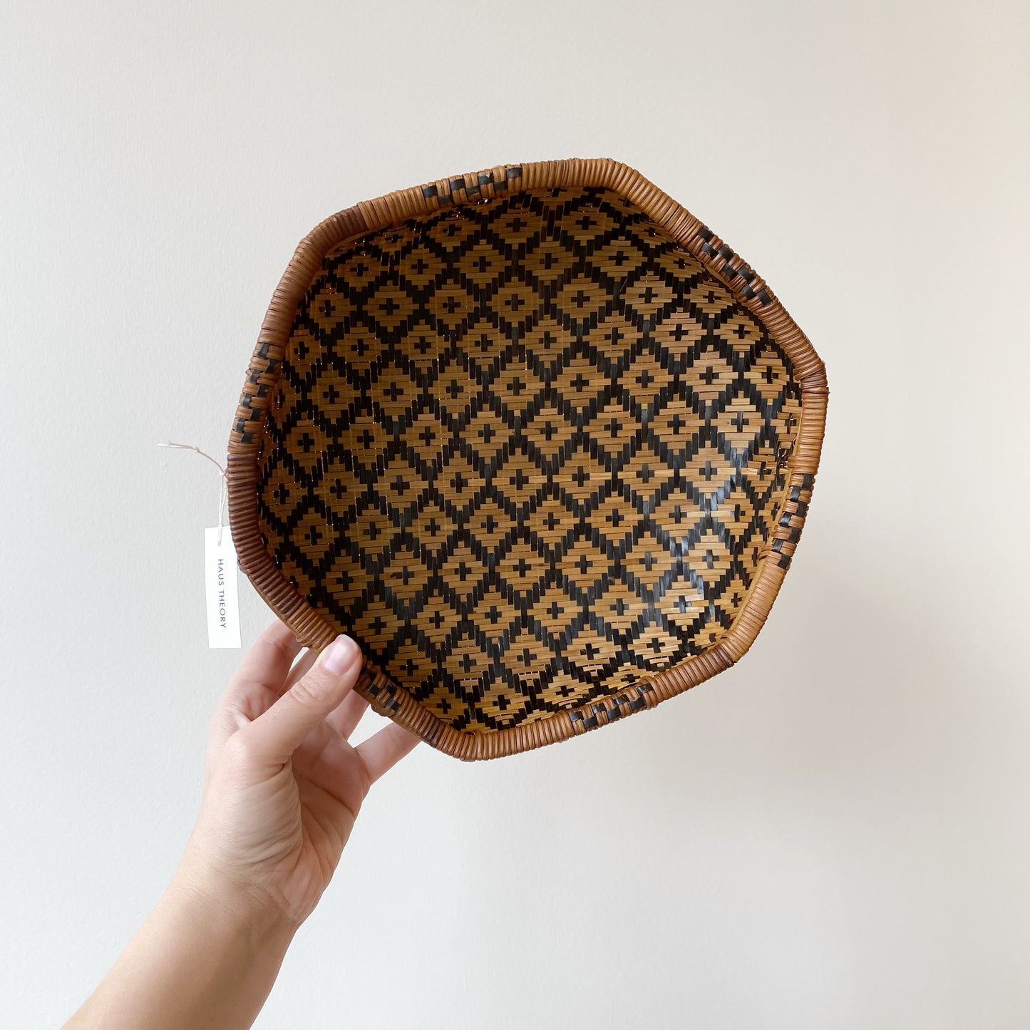 Vintage Woven Wicker Basket, Black Diamond