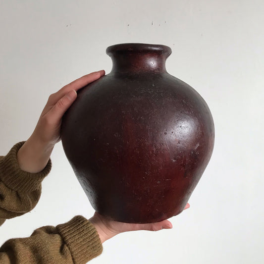 XL Clay Vase, Burgundy Red
