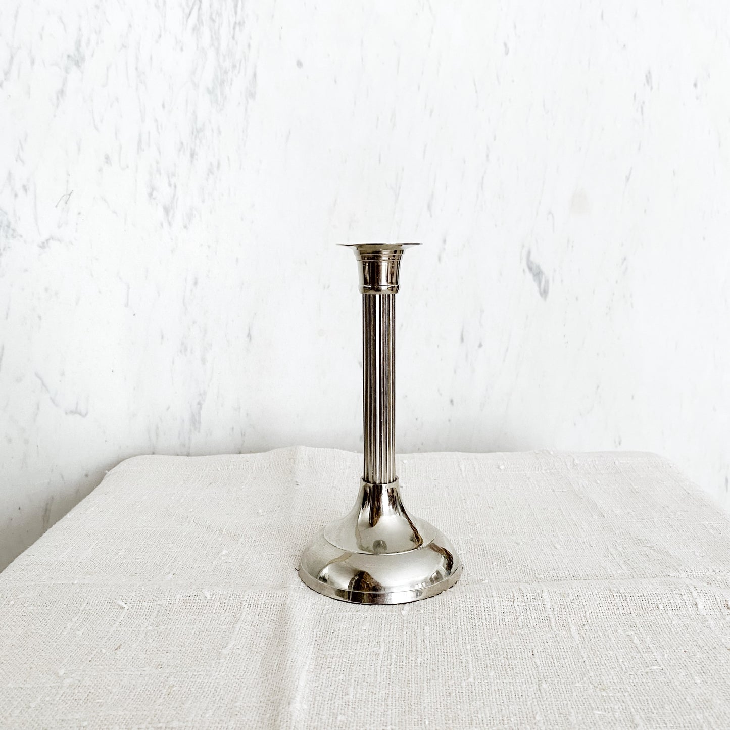 Vintage Fluted Silver Candle Holder, 7.25"