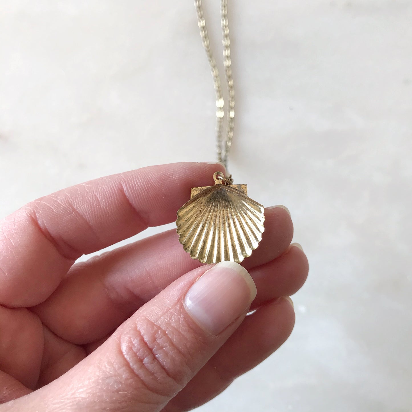 Vintage Gold Seashell Necklace, 18"