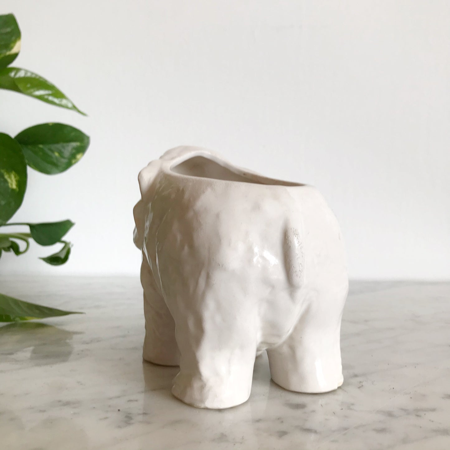 Vintage White Ceramic Elephant Planter