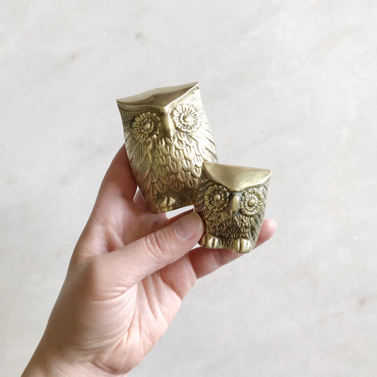 Vintage Brass Owl and Baby