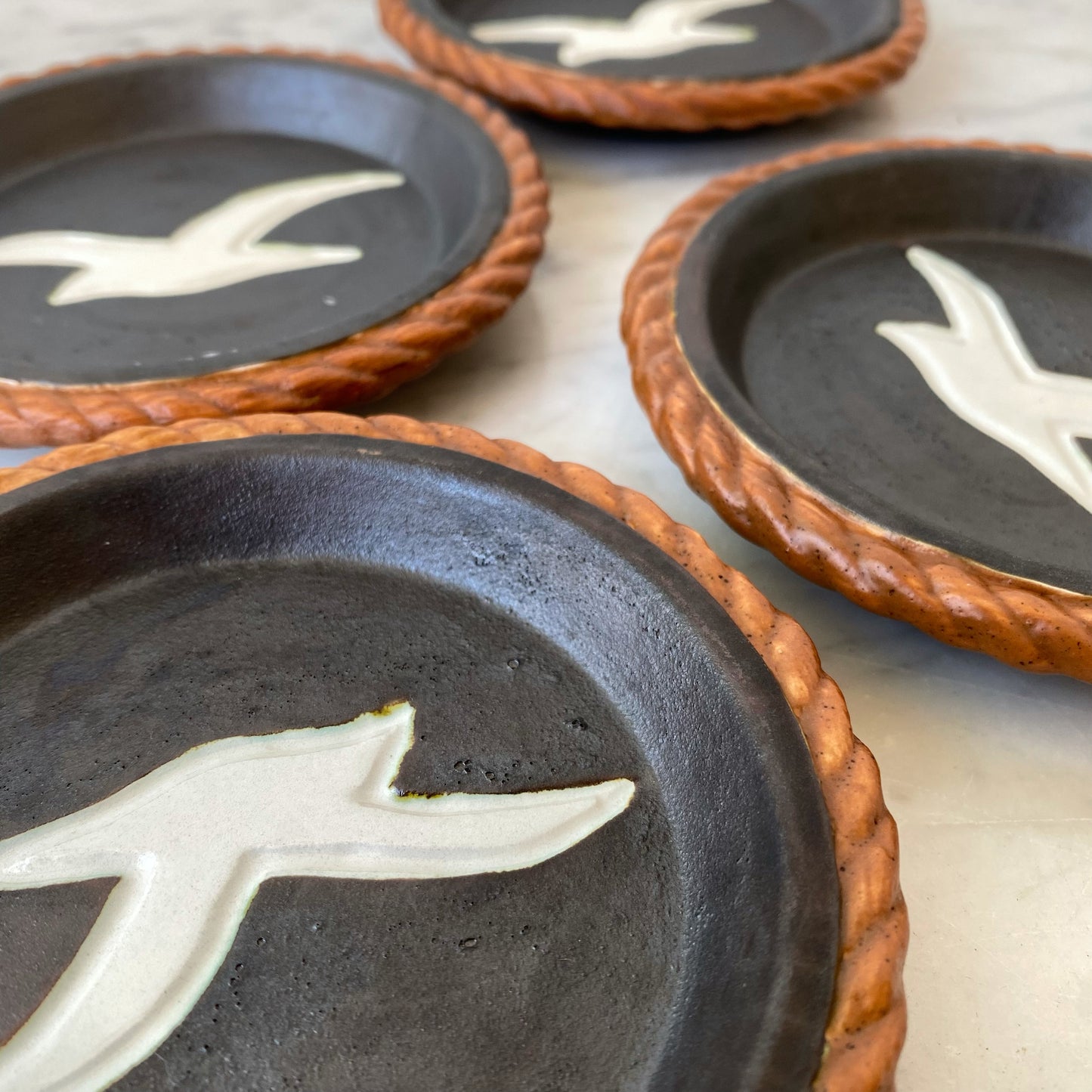 Vintage Clay Coaster Set with Seagulls