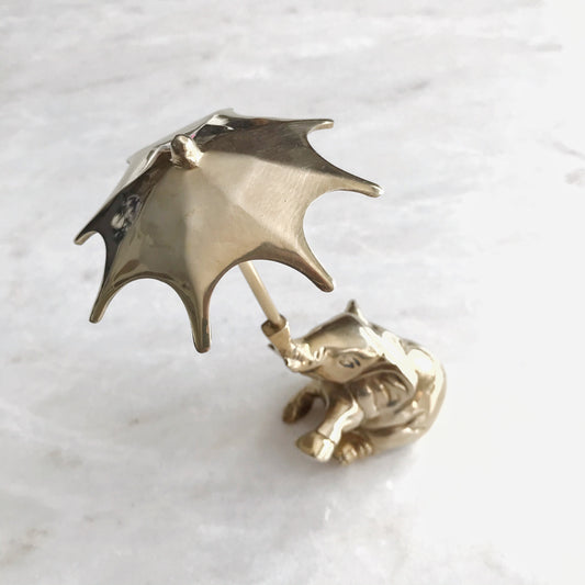 Vintage Brass Elephant with Umbrella