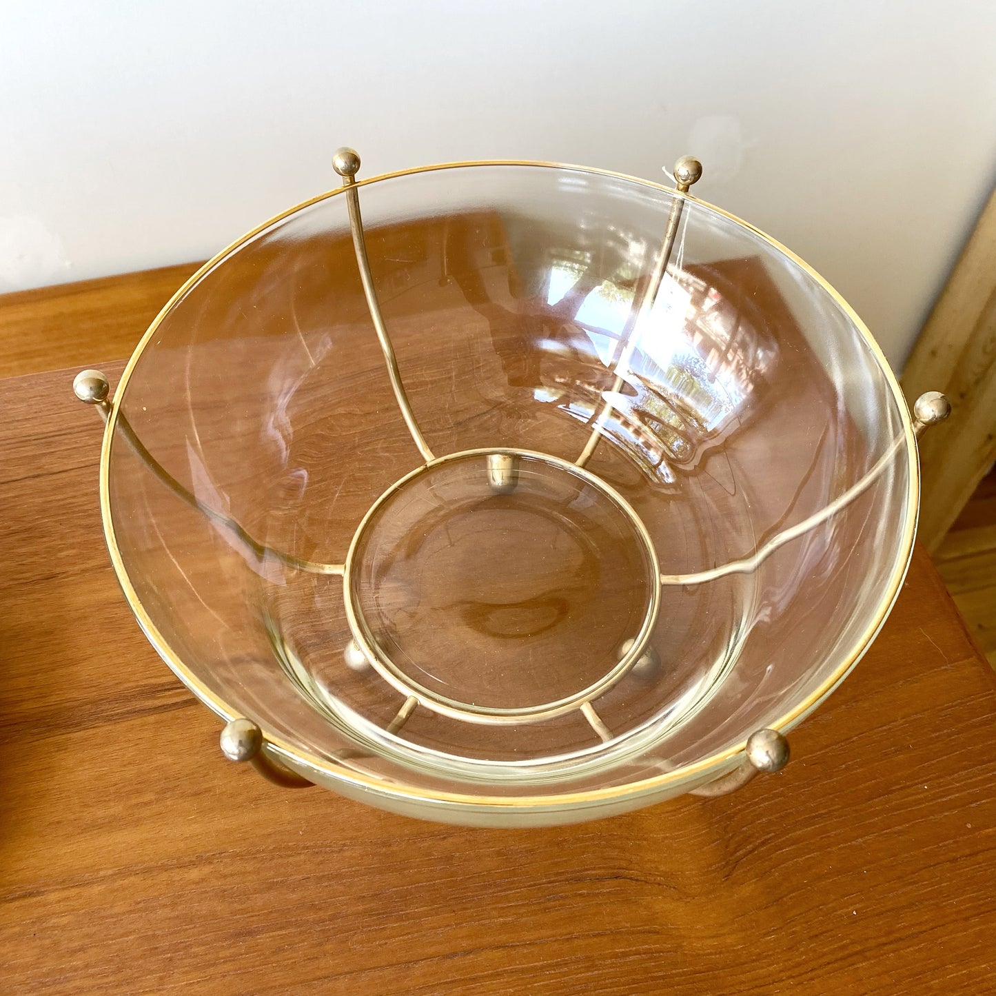 Vintage Glass Bowl With Brass Footed Holder