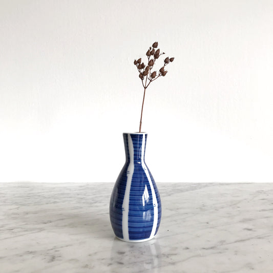 Blue + White Striped Bud Vase, Japan