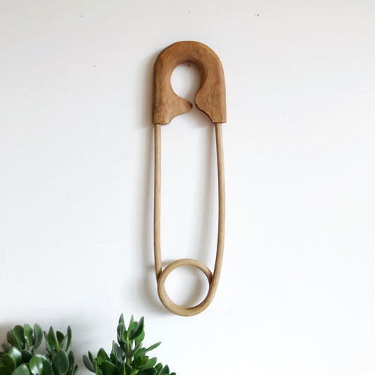 Oversized Vintage Wood Safety Pin