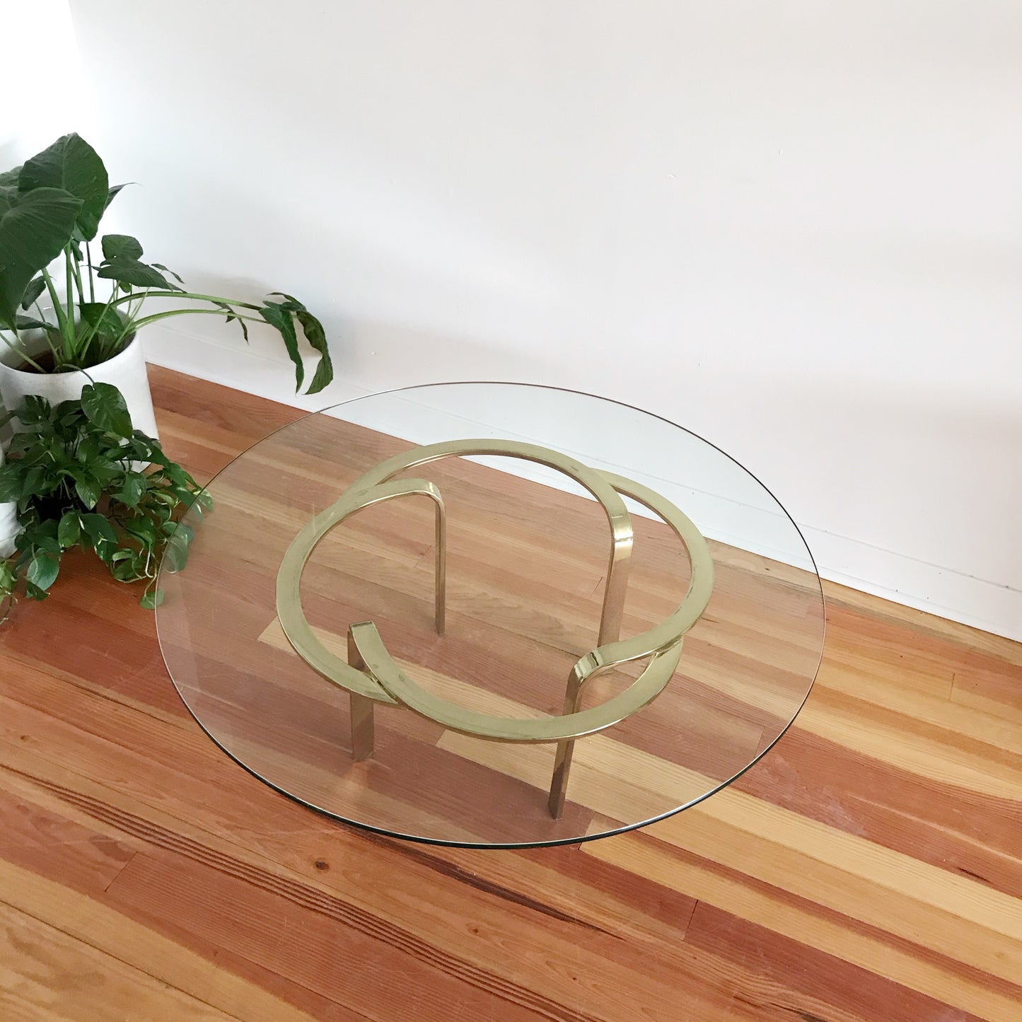 Vintage Glass and Brass Knot Coffee Table