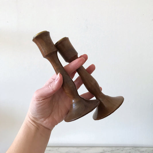 Pair of Wood Candlestick Holders