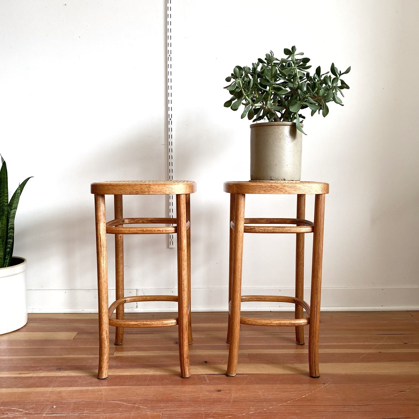 Pair of Bentwood Stools with Cane Seats