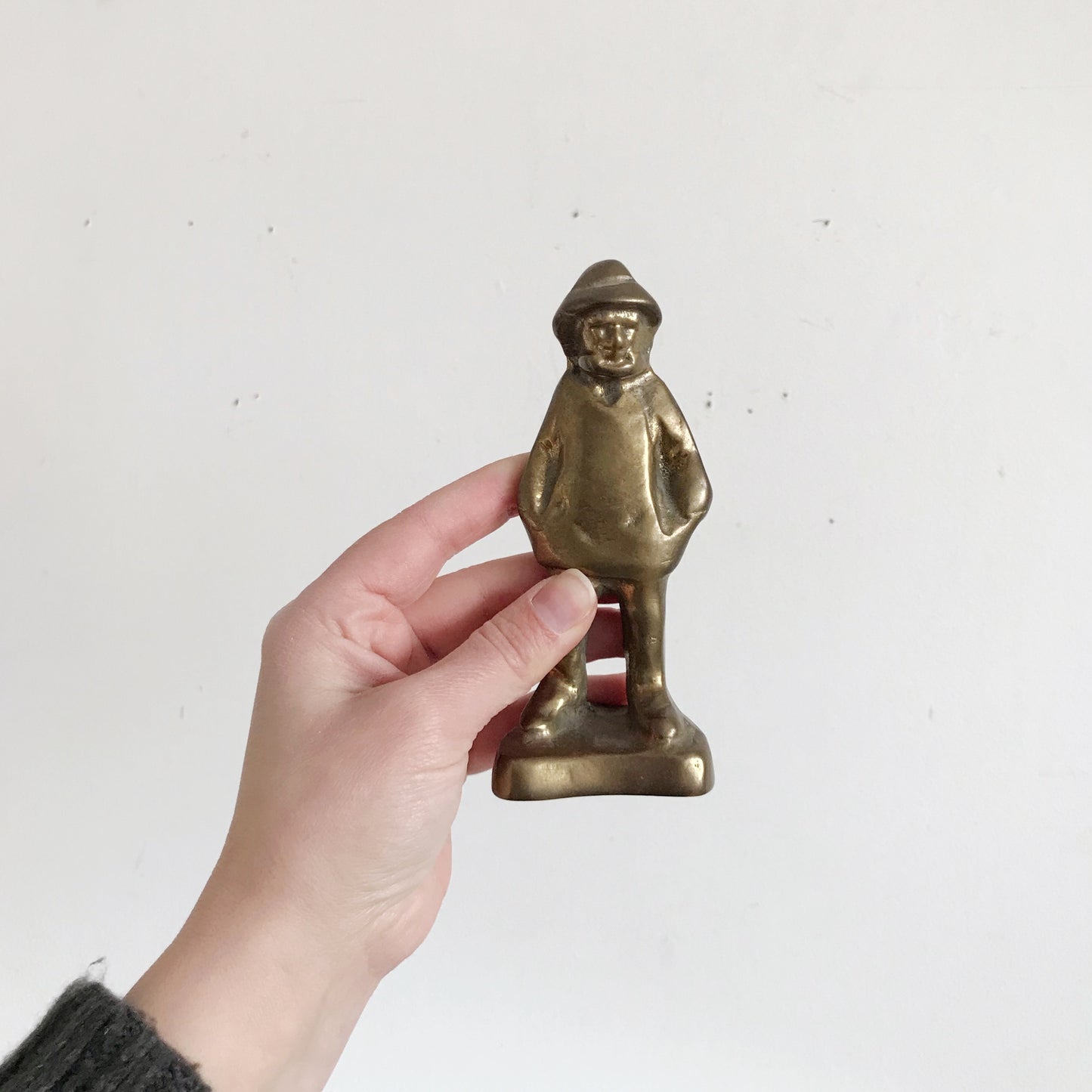 Vintage Solid Brass Fisherman Figure