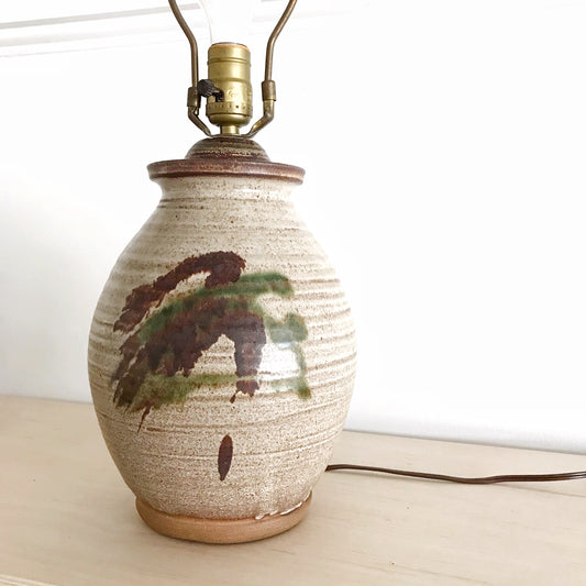 Vintage Stoneware Lamp with Abstract Glaze