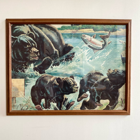 Vintage Mama Bear & Cubs Bear Art Print
