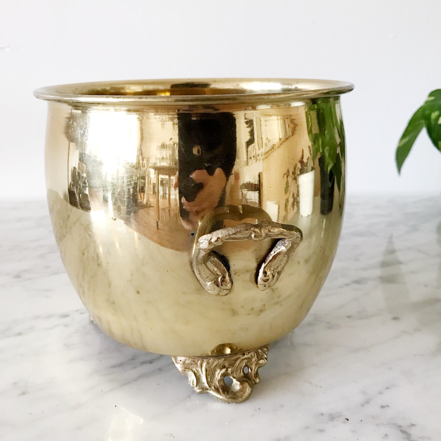 Footed Brass Planter w/ Handles