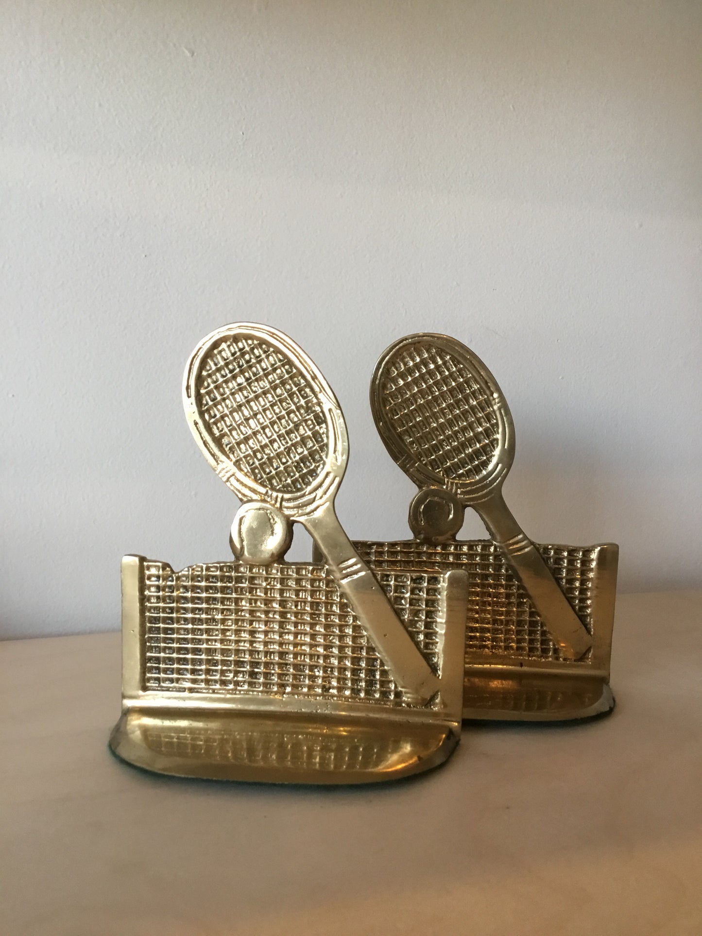 Pair of Vintage Brass Tennis Racquet Bookends